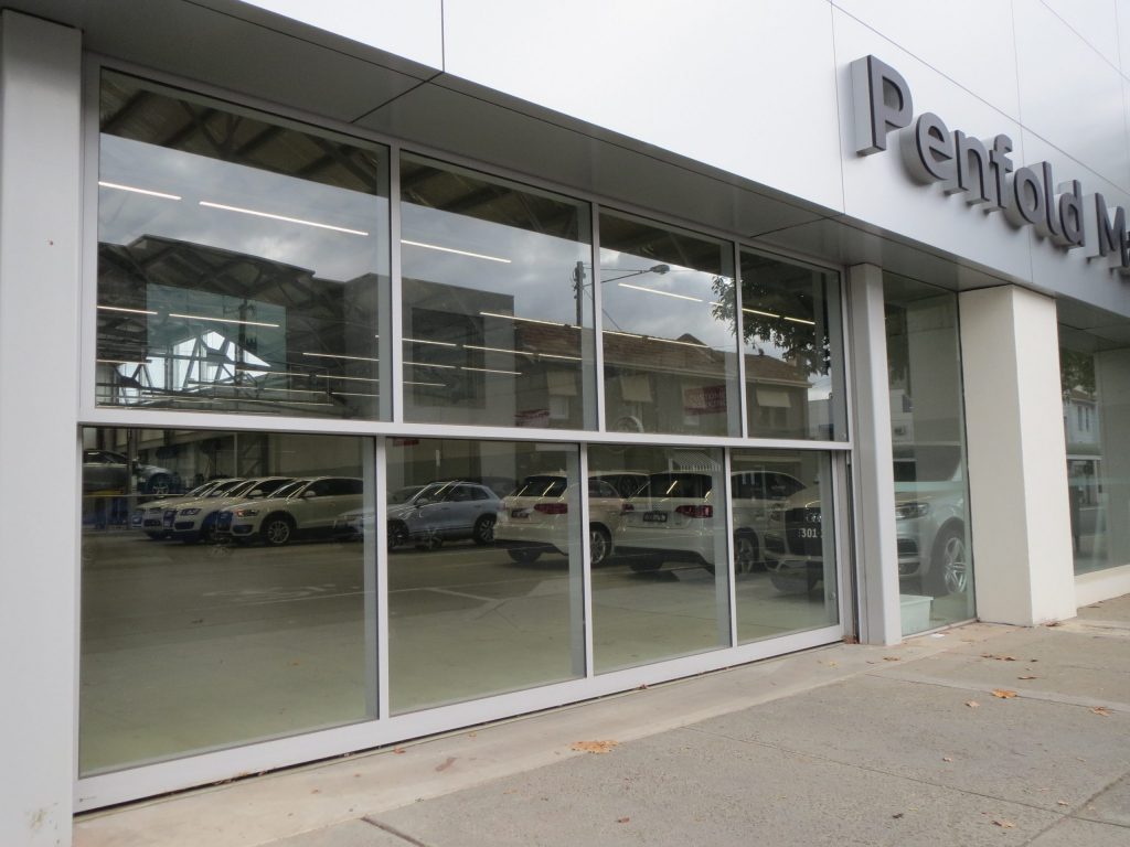 Penfold Audi Service Centre with their glazed uplift door closed